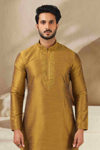 Raivat Ethnic Banarasi Art Silk Mirror Work Kurta Pajama In Gold Colour - Distacart