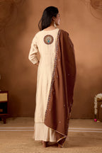 Lorenvalley Fashion Cream Roman Silk Multi Embroidery Thread With Beautiful Hand Work Kurta Palazzo Dupatta - Distacart