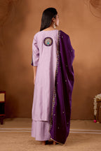 Lorenvalley Fashion Lavender Roman Silk Multi Embroidery Thread With Beautiful Hand Work Kurta Palazzo Dupatta - Distacart