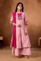 Lorenvalley Fashion Pink Roman Silk Multi Embroidery Thread With Beautiful Hand Work Kurta Palazzo Dupatta - Distacart