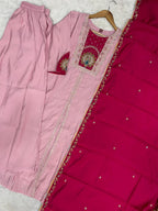 Lorenvalley Fashion Pink Roman Silk Multi Embroidery Thread With Beautiful Hand Work Kurta Palazzo Dupatta - Distacart