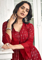 Anaita Red Georgette Stitched Shrug Suit With Sequence Thread Work - Distacart
