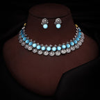 Tehzeeb Creations Silver Plated Sky Blue Colour Stone Jewellery Choker Necklace Set With Matching Pair of Stud Earrings