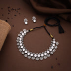Tehzeeb Creations Silver Plated White Colour Stone Jewellery Choker Necklace Set With Matching Pair of Stud Earrings
