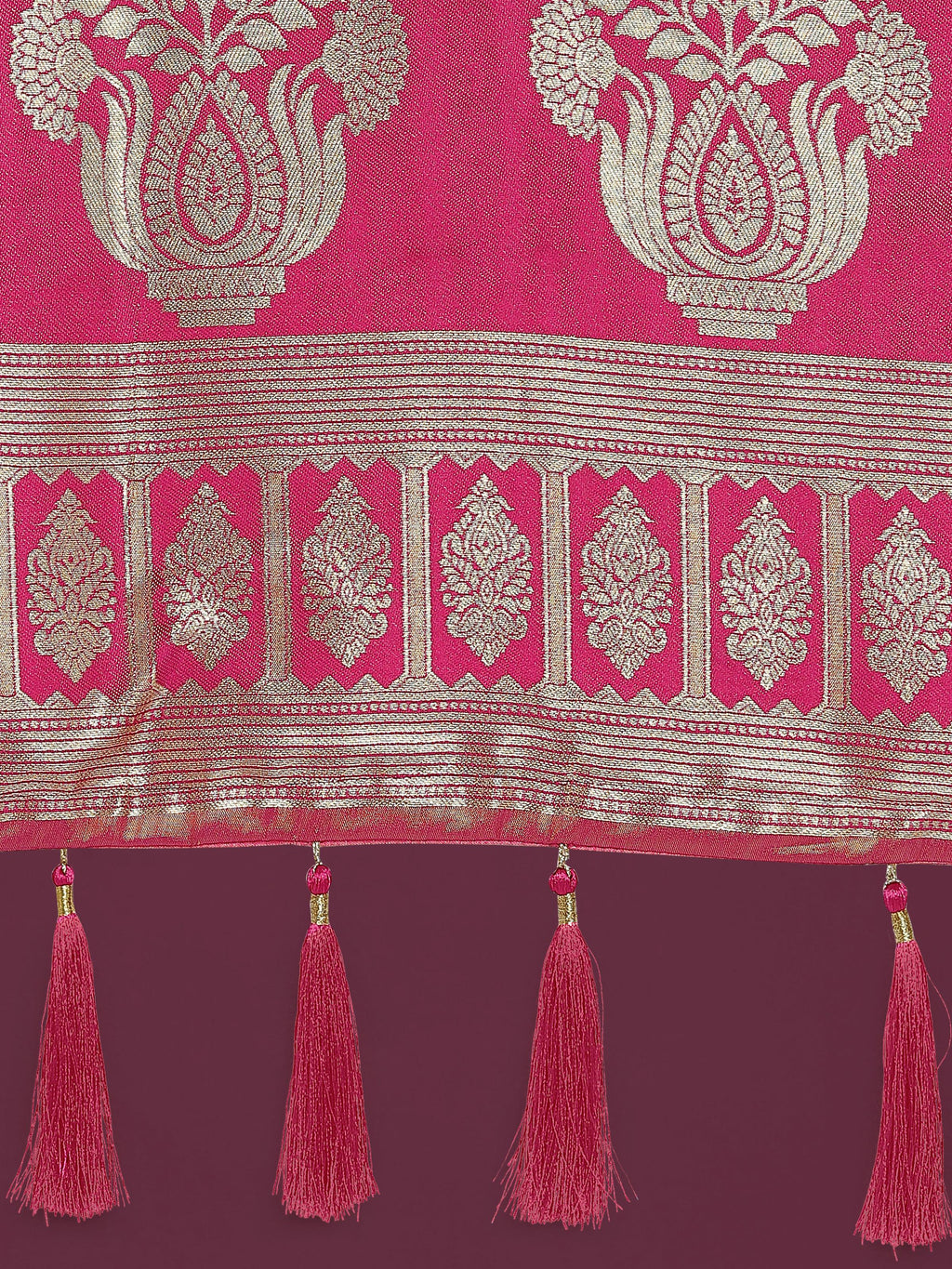 Monjolika Fashion Charming Rani Pink and Gold Soft Banarasi satin Silk Saree With Pretty Blouse Piece