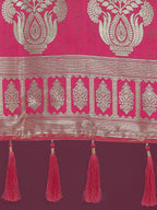 Monjolika Fashion Charming Rani Pink and Gold Soft Banarasi satin Silk Saree With Pretty Blouse Piece