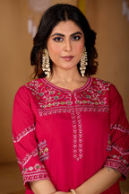 Lorenvalley Fashion Ranipink Viscose Mango Silk Multi Embroidery Thread with Hand Work Kurta Palazzo Dupatta - Distacart
