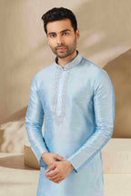 Raivat Ethnic Banarasi Art Silk Mirror Work Kurta Pajama In Sky Blue Colour - Distacart