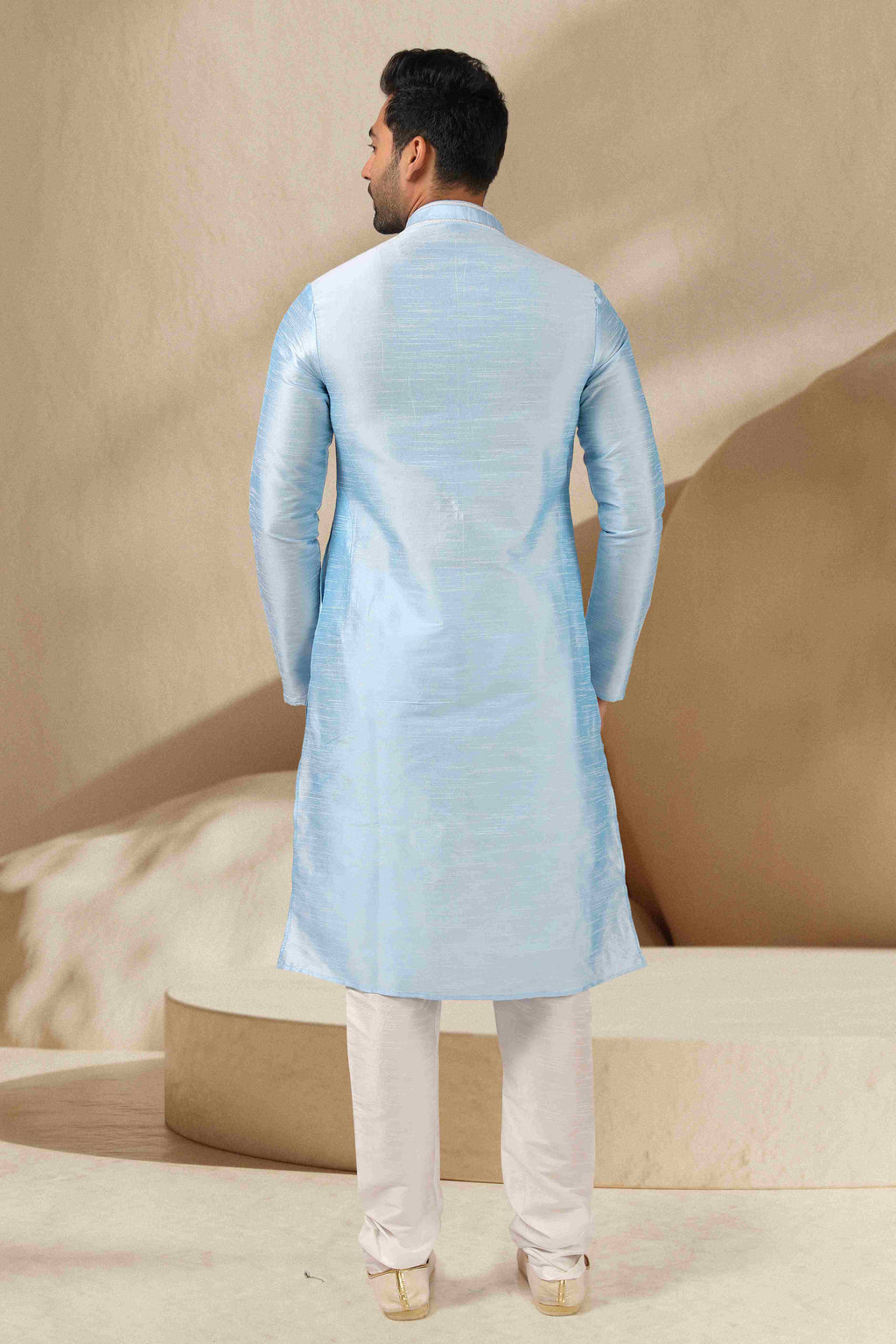 Raivat Ethnic Banarasi Art Silk Mirror Work Kurta Pajama In Sky Blue Colour - Distacart