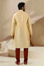 Raivat Ethnic Banarasi Art Silk Mirror Work Kurta Pajama In Beige Gold Colour - Distacart