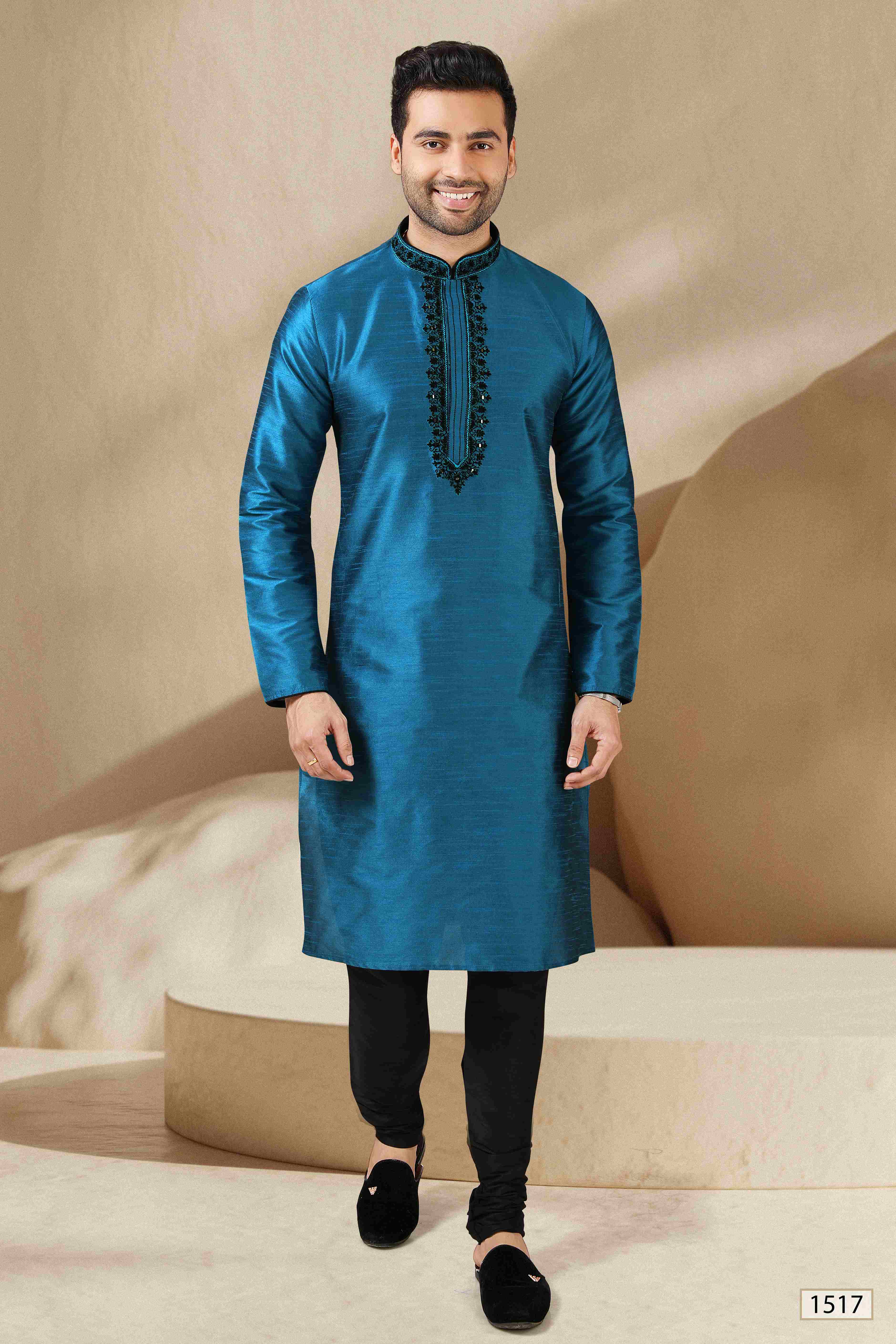 Raivat Ethnic Banarasi Art Silk Mirror Work Kurta Pajama In Teal Colour - Distacart