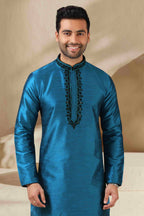Raivat Ethnic Banarasi Art Silk Mirror Work Kurta Pajama In Teal Colour - Distacart