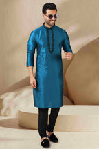 Raivat Ethnic Banarasi Art Silk Mirror Work Kurta Pajama In Teal Colour - Distacart
