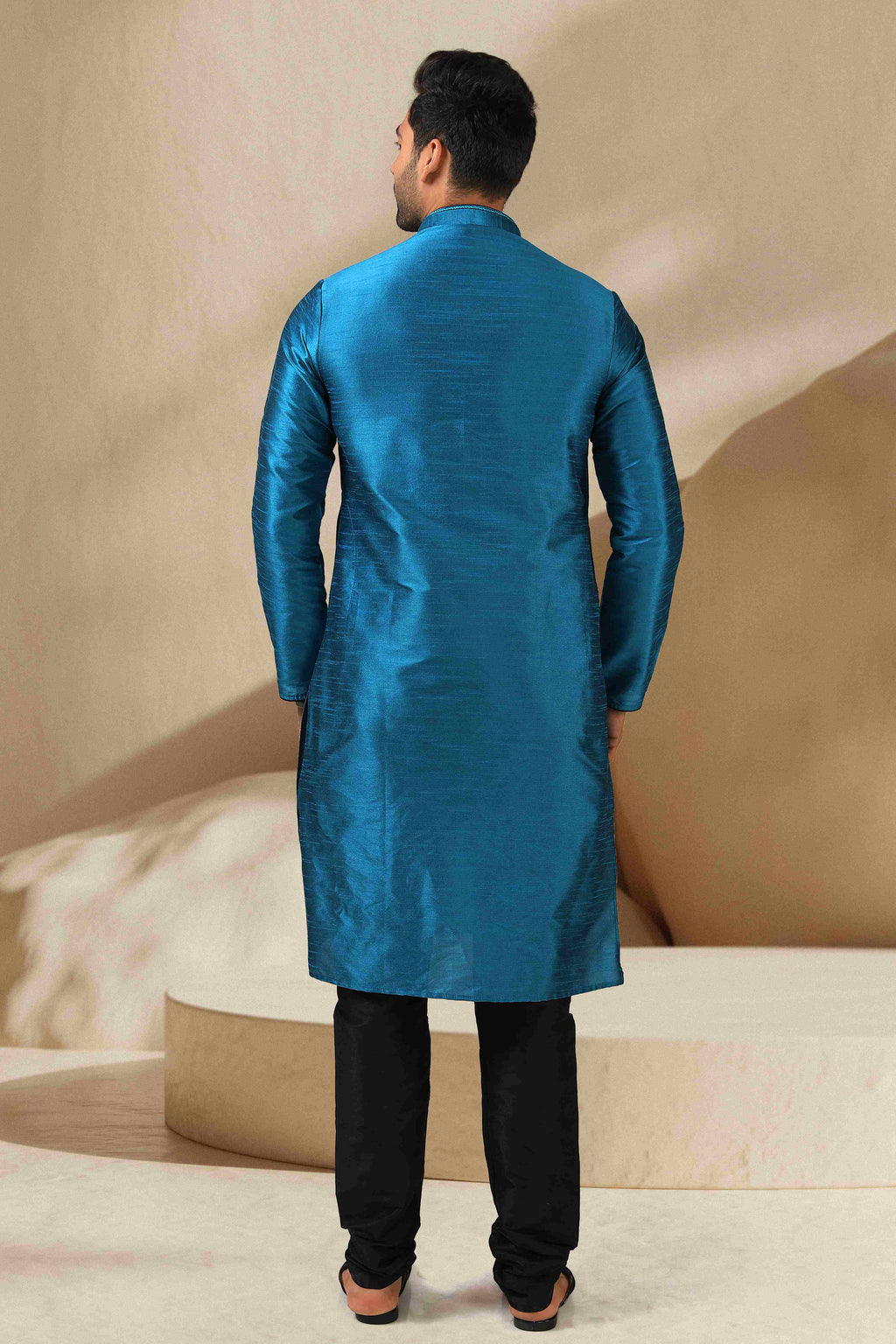 Raivat Ethnic Banarasi Art Silk Mirror Work Kurta Pajama In Teal Colour - Distacart