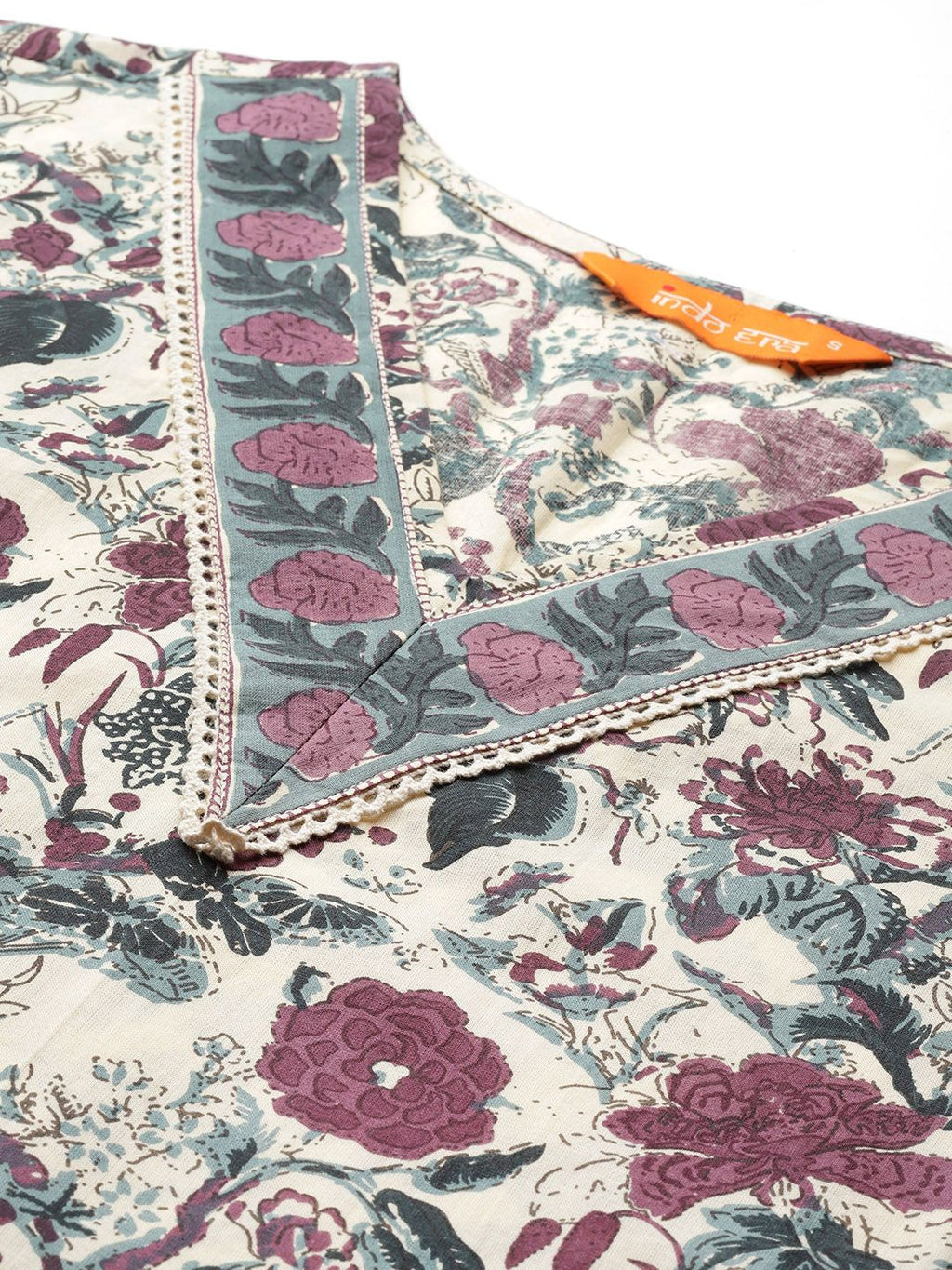 Indo Era Floral Printed Regular Pure Cotton Kurta with Trousers & Dupatta - Distacart
