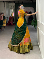 Lorenvalley Fashion Mustard Cotton Silk Thread Embroidery Work Lehenga Choli with Dupatta