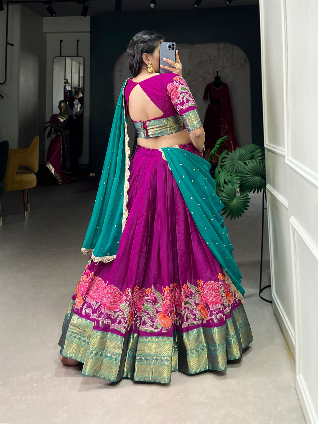Lorenvalley Fashion Pink Cotton Silk Thread Embroidery Work Lehenga Choli with Dupatta