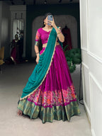 Lorenvalley Fashion Pink Cotton Silk Thread Embroidery Work Lehenga Choli with Dupatta