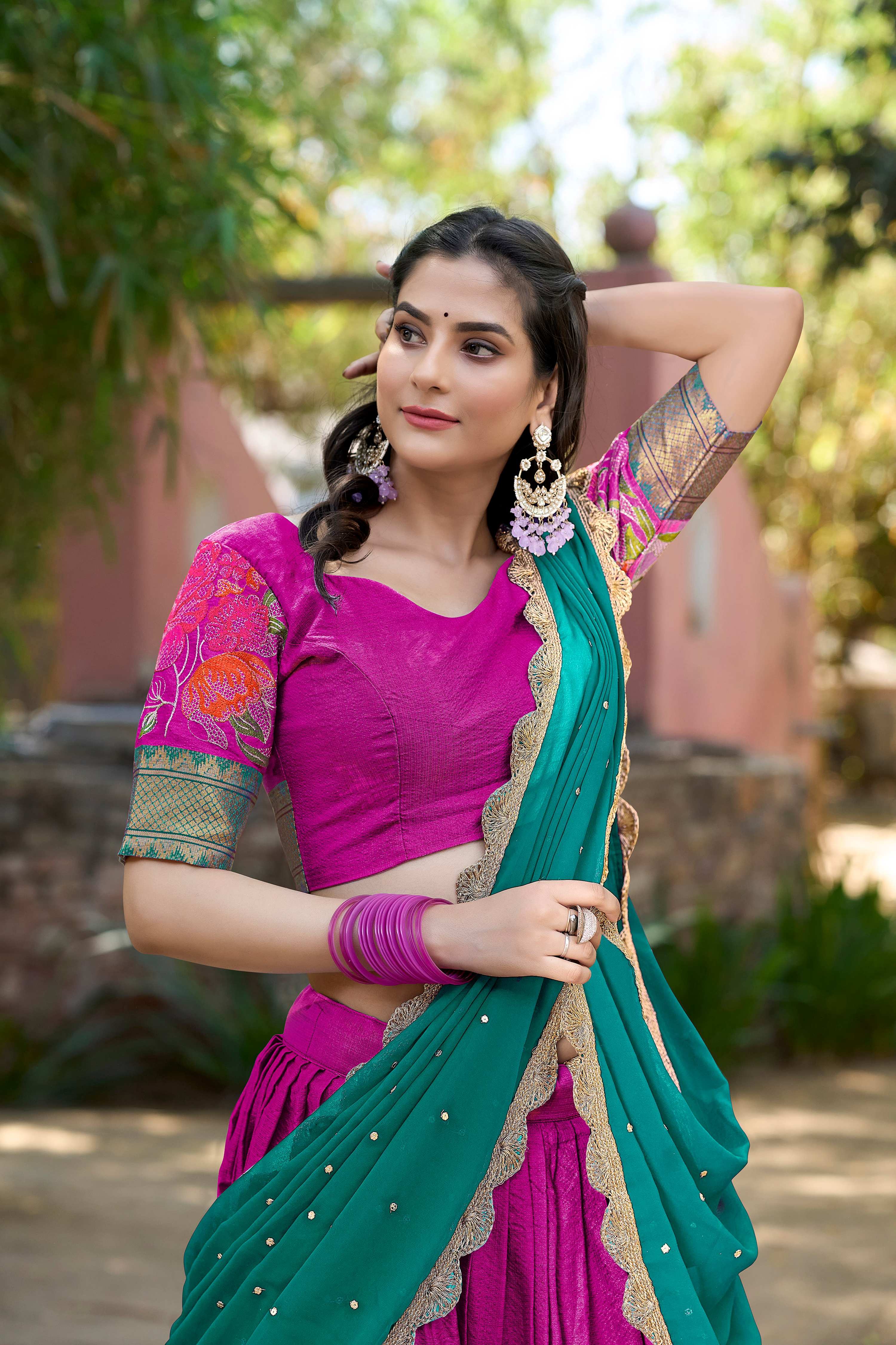 Lorenvalley Fashion Pink Cotton Silk Thread Embroidery Work Lehenga Choli with Dupatta