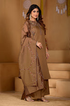 Lorenvalley Fashion Brown Viscose Mango Silk Multi Embroidery Thread with Hand Work Kurta Palazzo Dupatta - Distacart