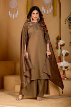 Lorenvalley Fashion Brown Viscose Mango Silk Multi Embroidery Thread with Hand Work Kurta Palazzo Dupatta - Distacart