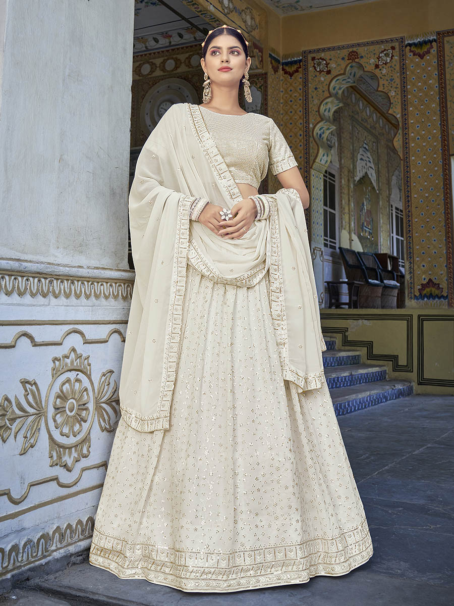 Myra Off White Georgette Embroidered Designer Lehenga Choli