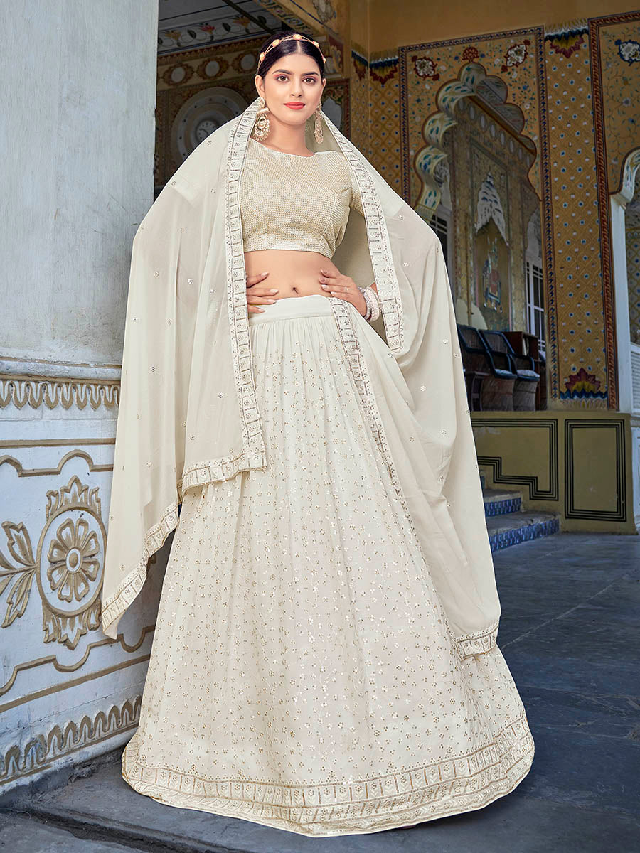 Myra Off White Georgette Embroidered Designer Lehenga Choli