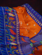 Orange Coloured Saree With Contrast Royal Blue Printed Semi Soft Silk Kota Saree By Gayathri Reddy Designer Studio