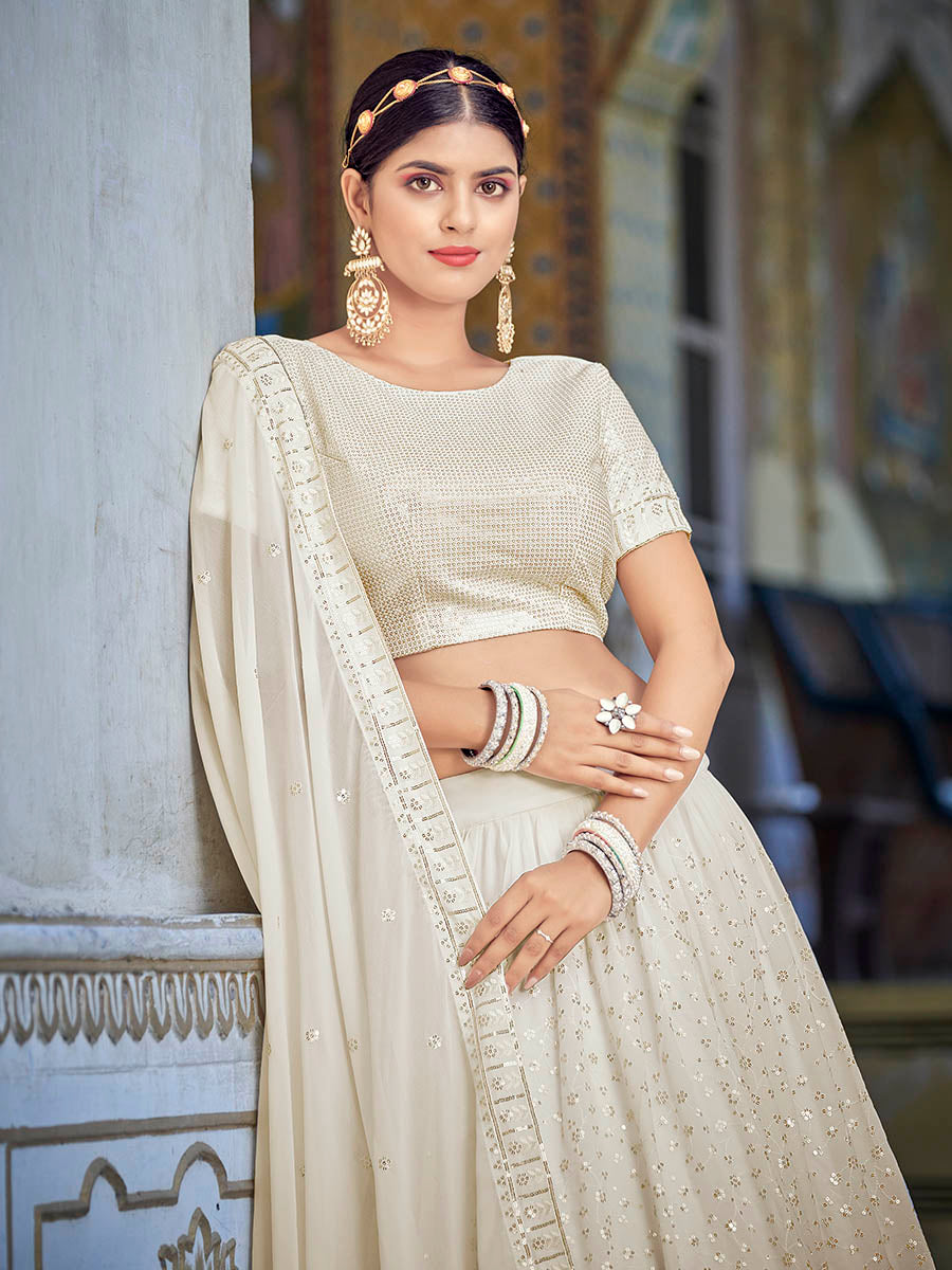 Myra Off White Georgette Embroidered Designer Lehenga Choli