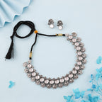 Tehzeeb Creations Silver Plated White Colour Stone Jewellery Choker Necklace Set With Matching Pair of Stud Earrings