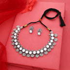 Tehzeeb Creations Silver Plated White Colour Stone Jewellery Choker Necklace Set With Matching Pair of Stud Earrings