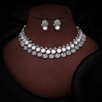 Tehzeeb Creations Silver Plated White Colour Stone Jewellery Choker Necklace Set With Matching Pair of Stud Earrings