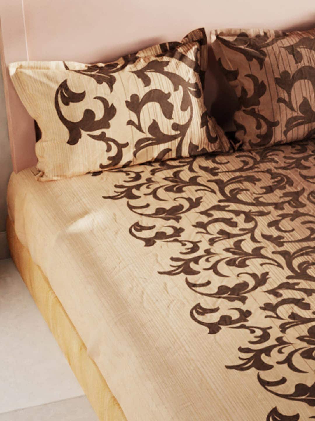 BIANCA Brown Floral 200 TC King Bedsheet with 2 Pillow Covers
