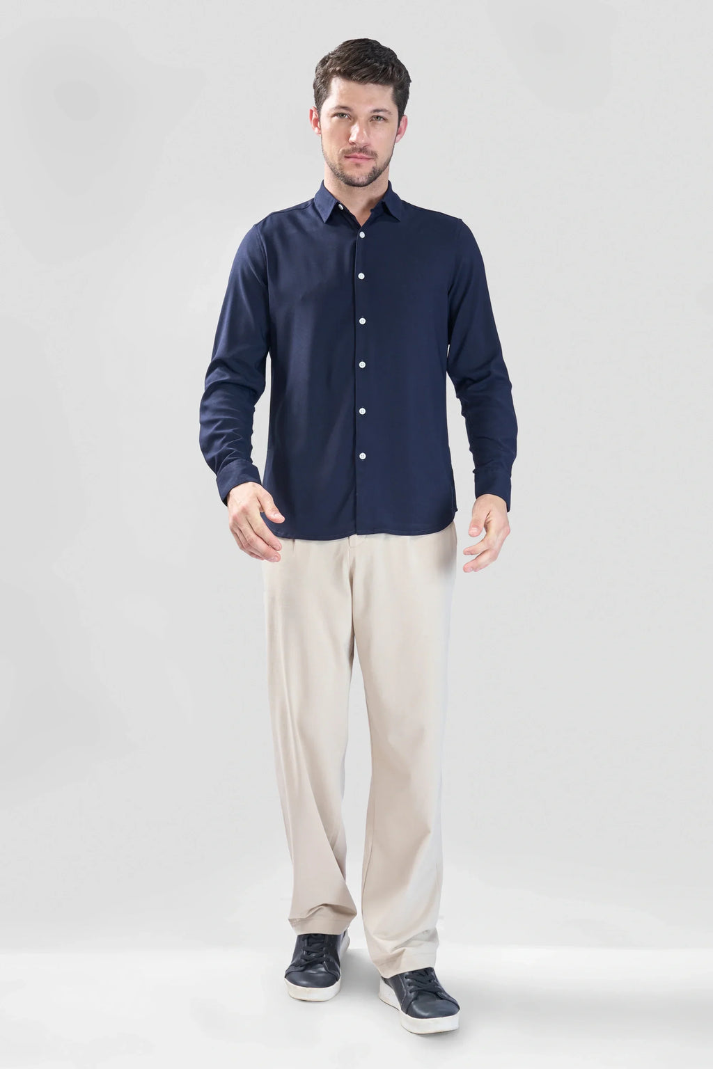 Xkind Navy Blue Plain Slim Fit Shirt