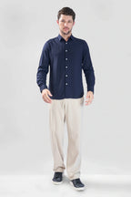 Xkind Navy Blue Plain Slim Fit Shirt