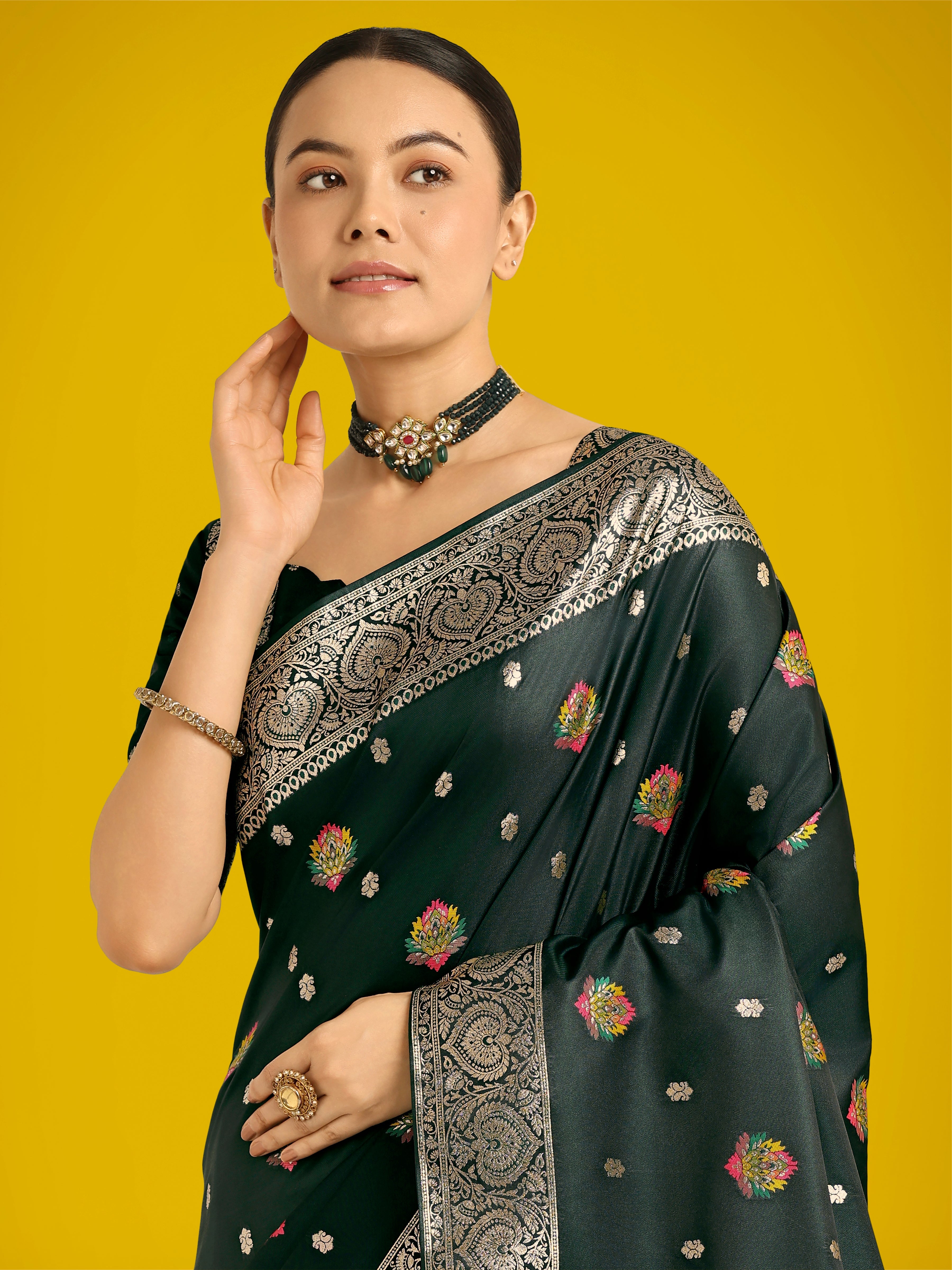 Monjolika Fashion Dark Green Charming Soft Banarasi Zari Woven Designer Satin Silk Saree With Lovely Blouse Piece - Distacart