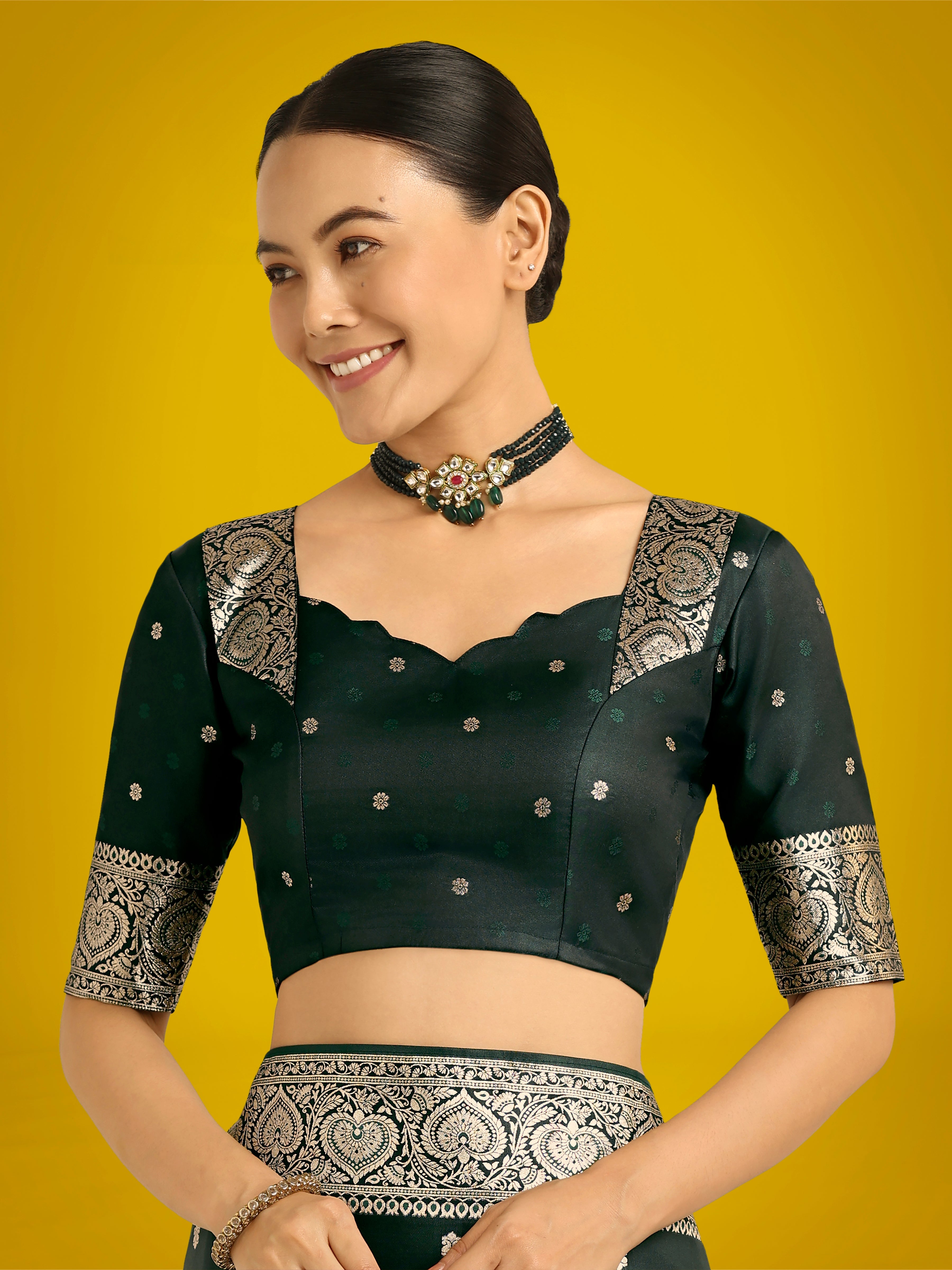 Monjolika Fashion Dark Green Charming Soft Banarasi Zari Woven Designer Satin Silk Saree With Lovely Blouse Piece - Distacart