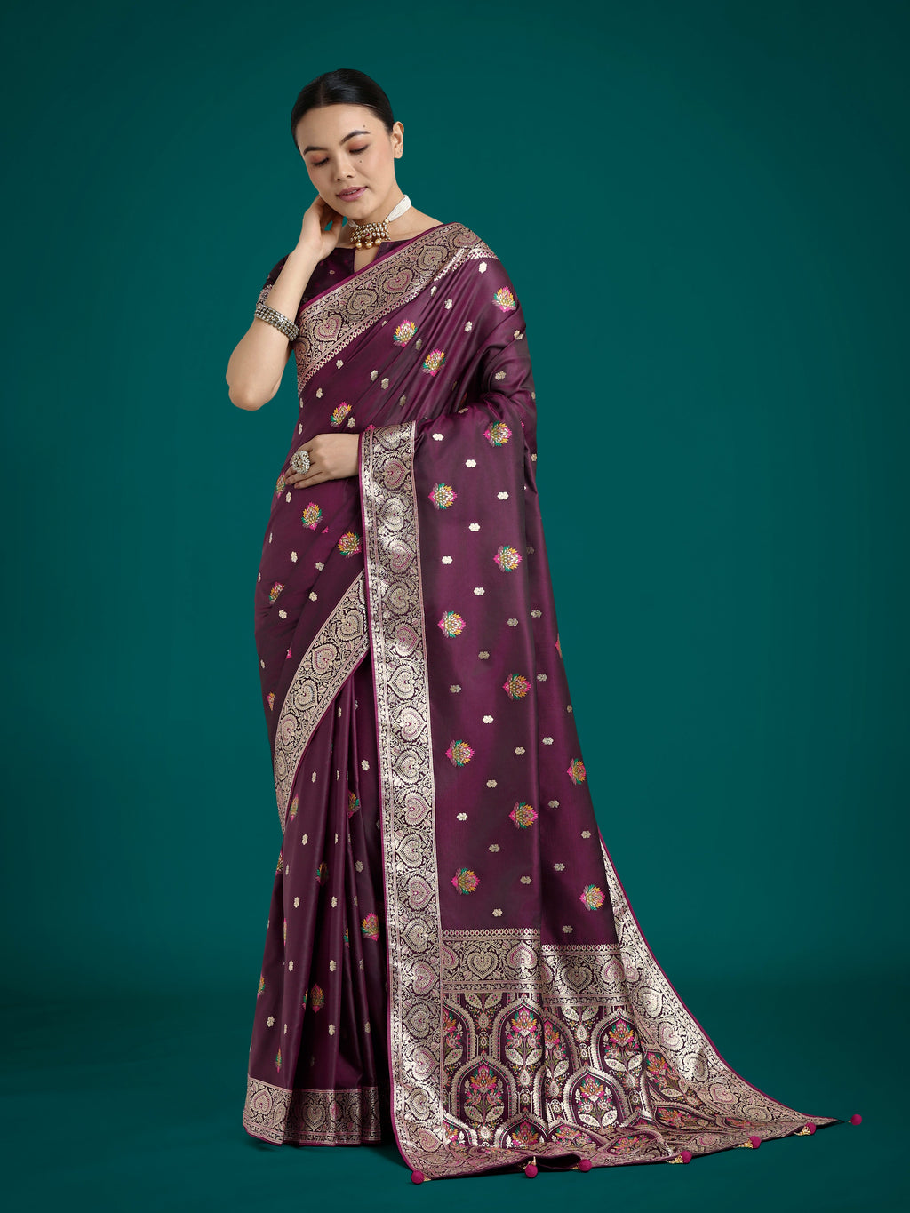 Monjolika Fashion Wine Charming Soft Banarasi Zari Woven Designer Satin Silk Saree With Lovely Blouse Piece - Distacart