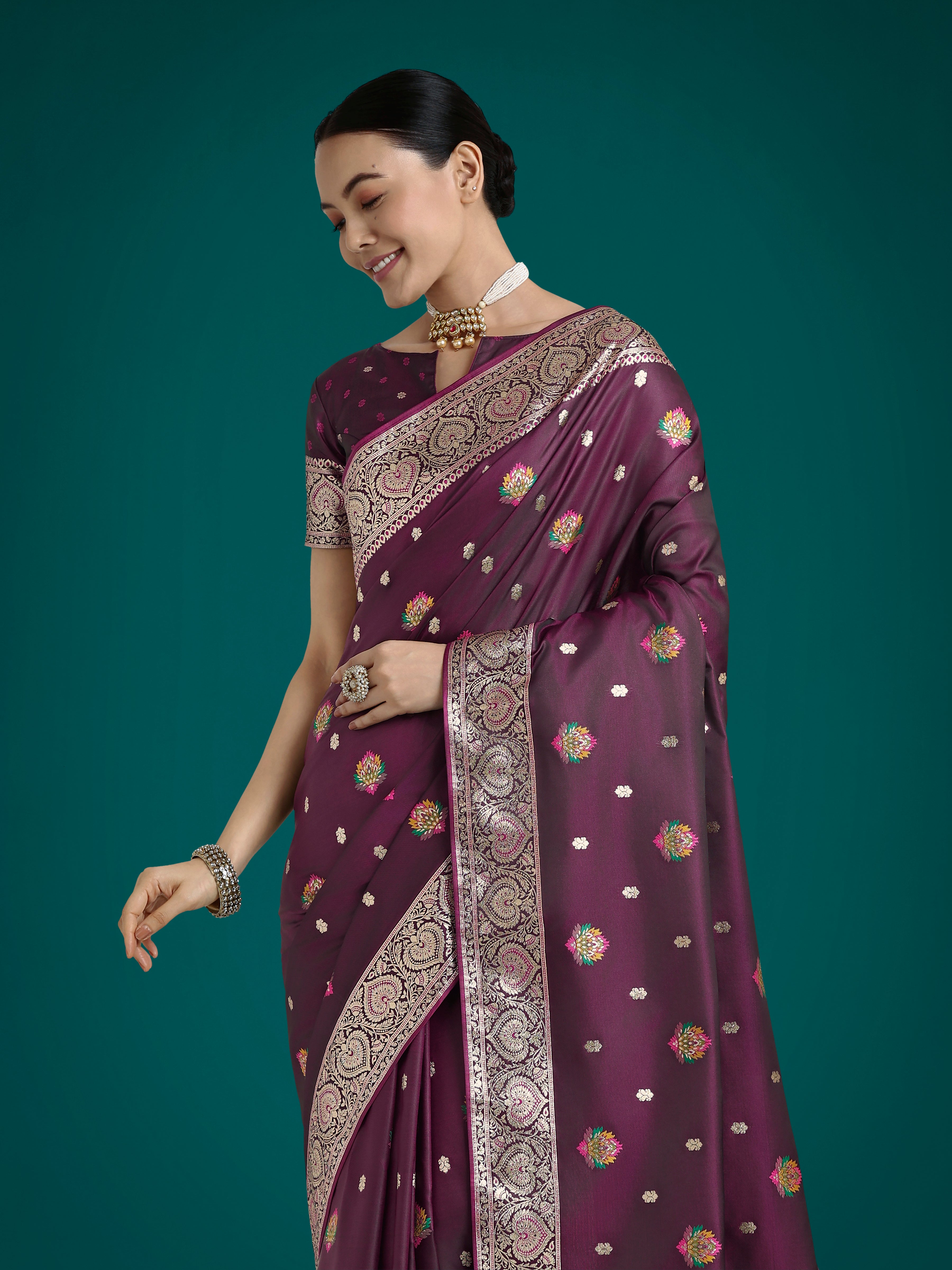 Monjolika Fashion Wine Charming Soft Banarasi Zari Woven Designer Satin Silk Saree With Lovely Blouse Piece - Distacart