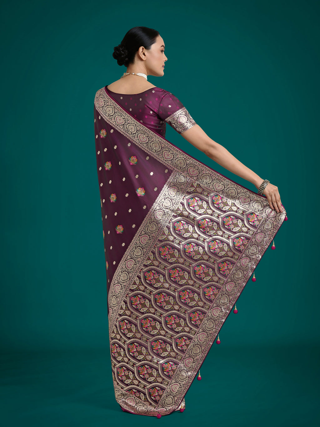 Monjolika Fashion Wine Charming Soft Banarasi Zari Woven Designer Satin Silk Saree With Lovely Blouse Piece - Distacart