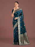 Monjolika Fashion Teal Charming Soft Banarasi Zari Woven Designer Satin Silk Saree With Lovely Blouse Piece - Distacart