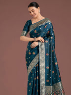 Monjolika Fashion Teal Charming Soft Banarasi Zari Woven Designer Satin Silk Saree With Lovely Blouse Piece - Distacart