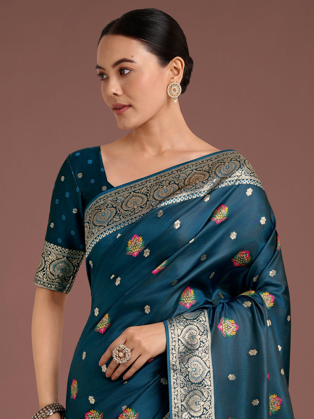 Monjolika Fashion Teal Charming Soft Banarasi Zari Woven Designer Satin Silk Saree With Lovely Blouse Piece - Distacart