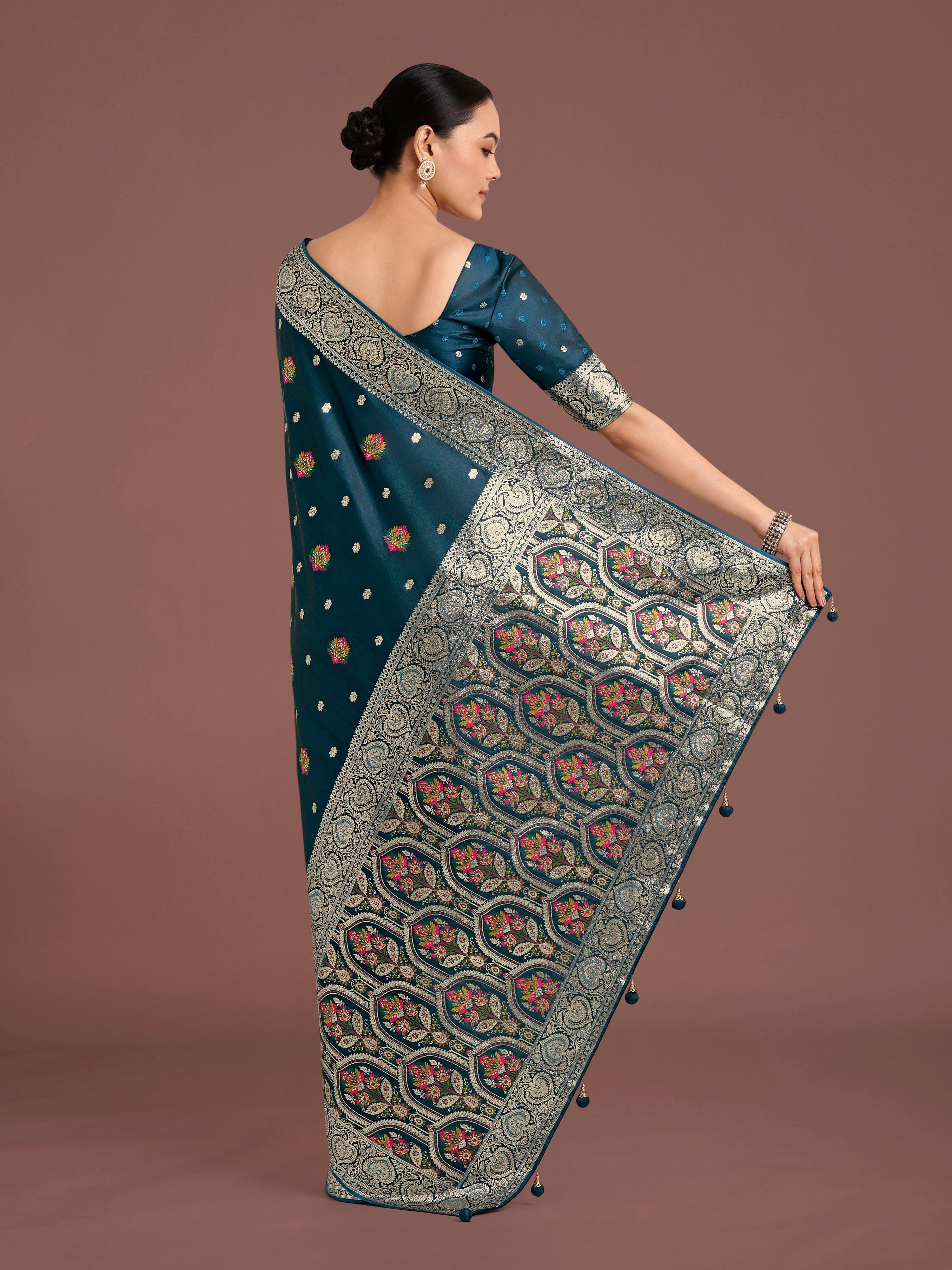 Monjolika Fashion Teal Charming Soft Banarasi Zari Woven Designer Satin Silk Saree With Lovely Blouse Piece - Distacart