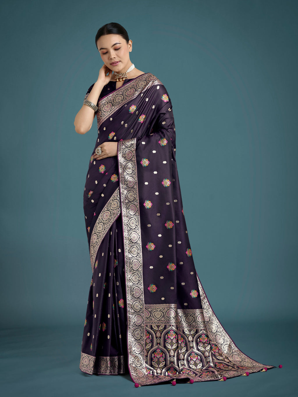 Monjolika Fashion Purple Charming Soft Banarasi Zari Woven Designer Satin Silk Saree With Lovely Blouse Piece - Distacart