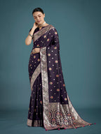 Monjolika Fashion Purple Charming Soft Banarasi Zari Woven Designer Satin Silk Saree With Lovely Blouse Piece - Distacart