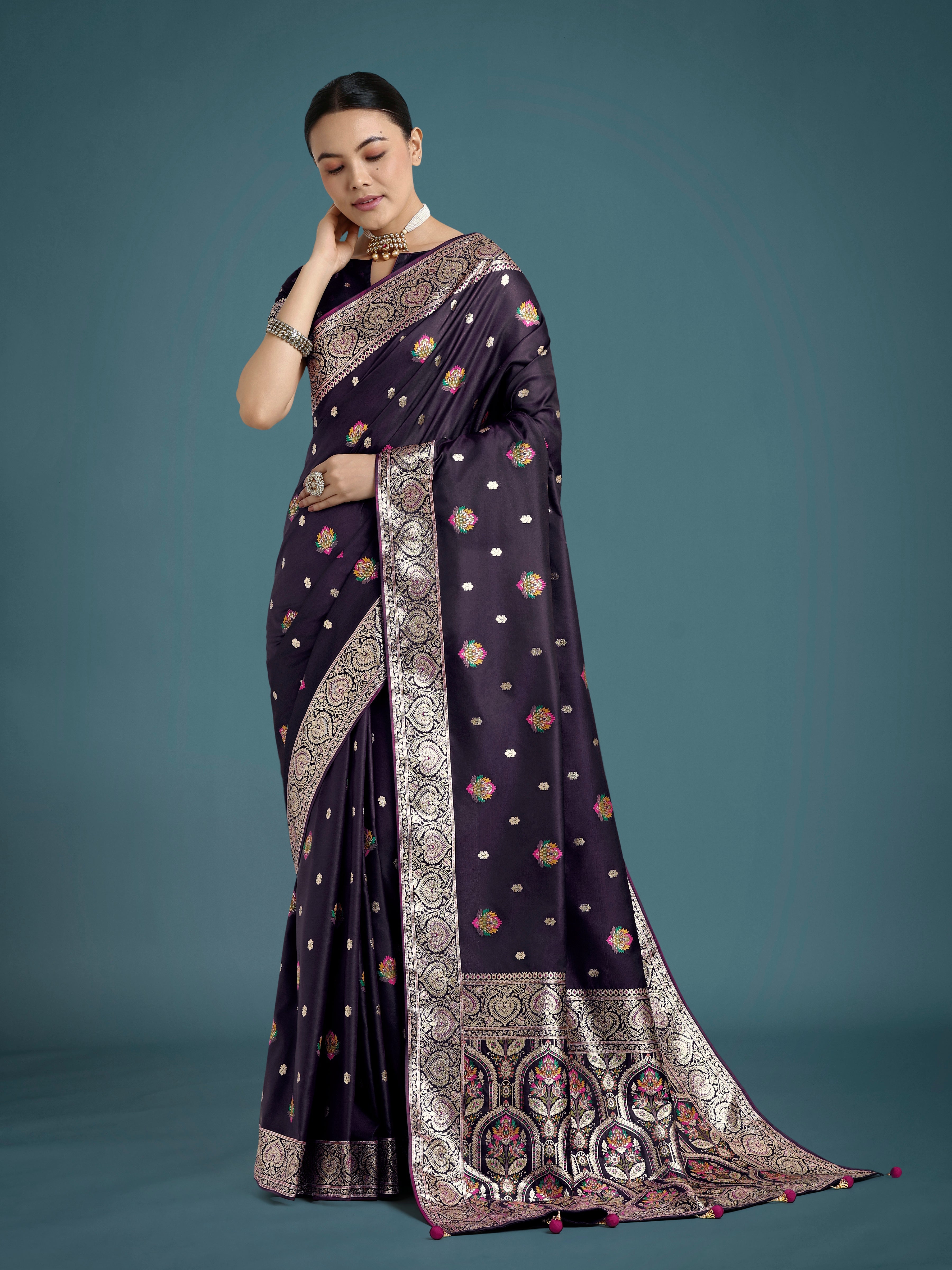 Monjolika Fashion Purple Charming Soft Banarasi Zari Woven Designer Satin Silk Saree With Lovely Blouse Piece - Distacart