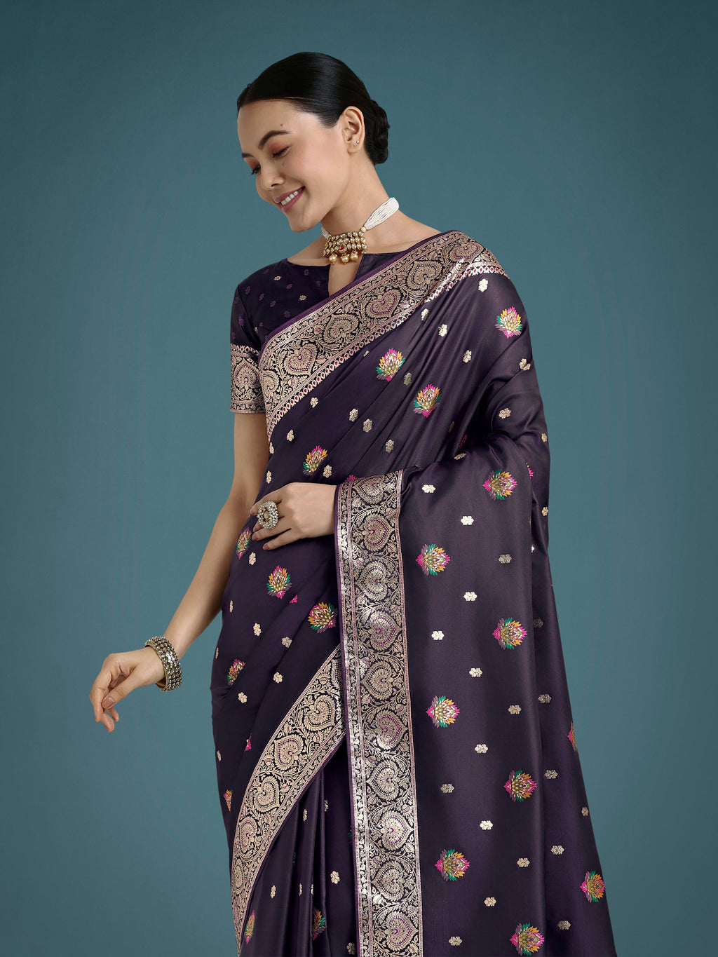 Monjolika Fashion Purple Charming Soft Banarasi Zari Woven Designer Satin Silk Saree With Lovely Blouse Piece - Distacart