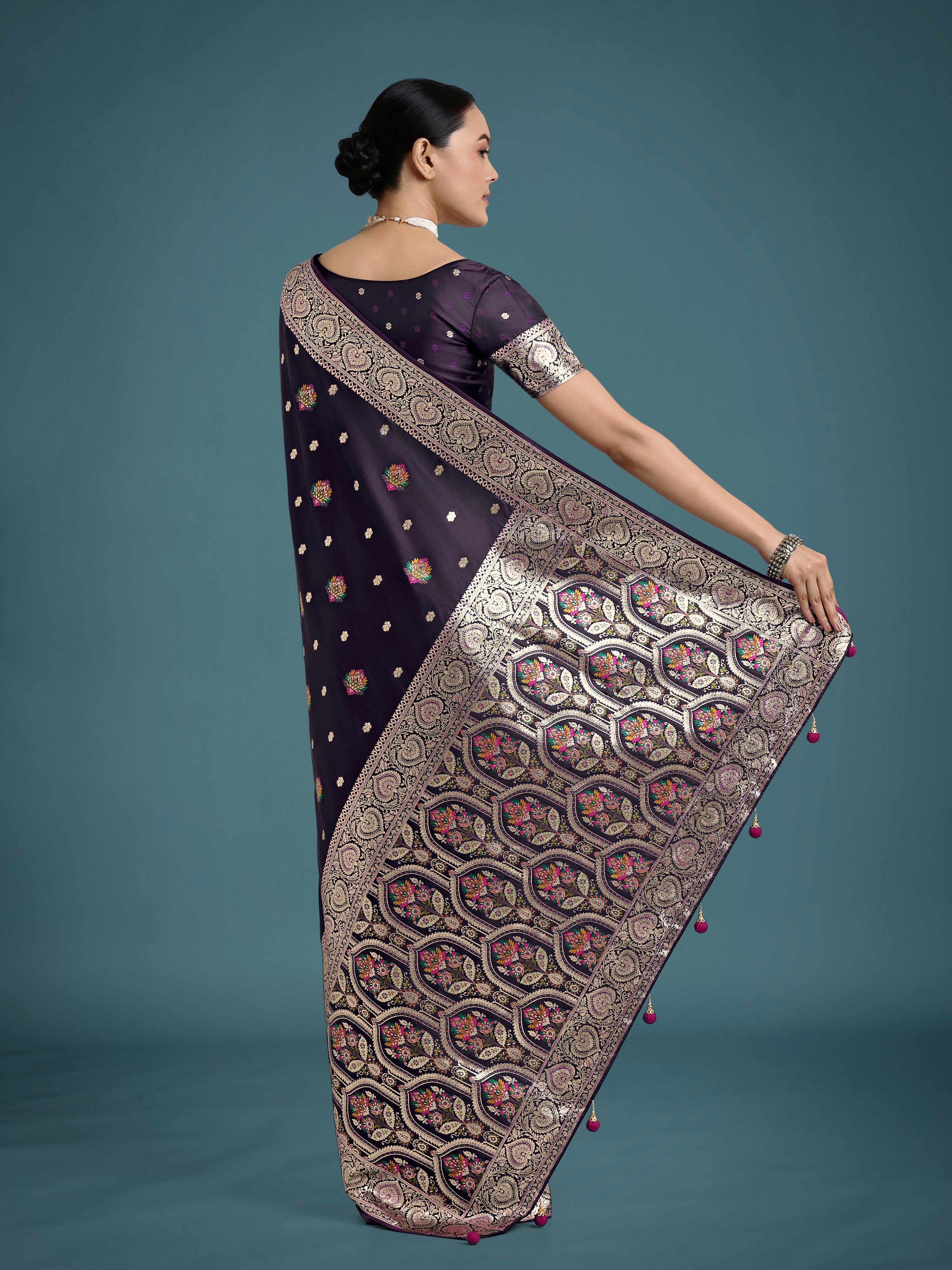 Monjolika Fashion Purple Charming Soft Banarasi Zari Woven Designer Satin Silk Saree With Lovely Blouse Piece - Distacart