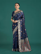 Monjolika Fashion Navy blue Charming Soft Banarasi Zari Woven Designer Satin Silk Saree With Lovely Blouse Piece - Distacart